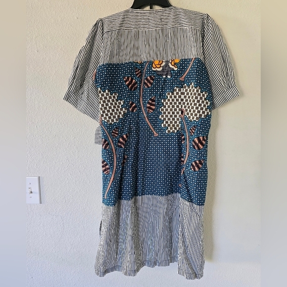 African Print Women's Multi Print button down Dress Shirt Art to wear Boho - Picture 8 of 10